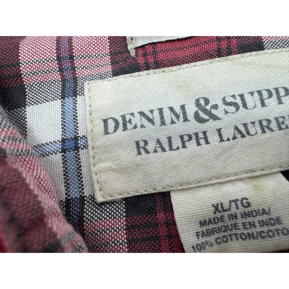 Denim & Supply Ralph Lauren Shirt Mens XL Long Sleeve Button Up Red Plaid - Picture 6 of 6